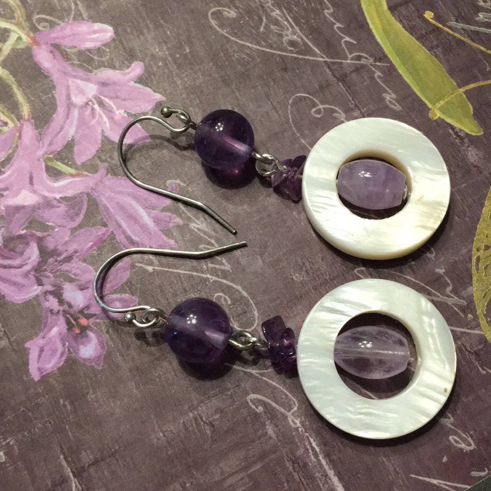 Amethyst And Shell Earrings. - image 3